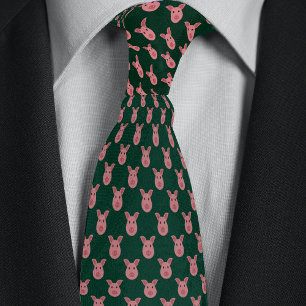 Green Cartoon Pig Farmers Neck Tie