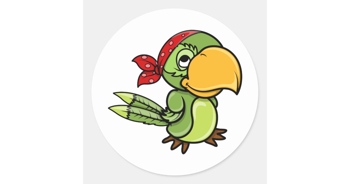 Green Cartoon Pirate Parrot Classic Round Sticker | Zazzle