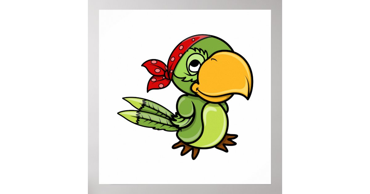 Green Cartoon Pirate Parrot Poster | Zazzle