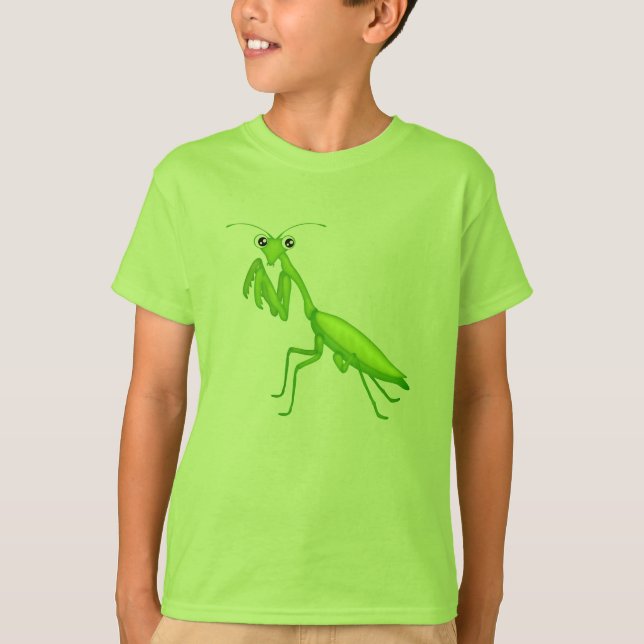 Green Cartoon Praying Mantis Youth Apparel T-Shirt (Front)