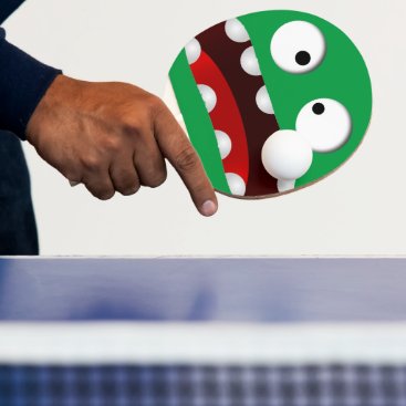 green cartoon scared monster face ping pong paddle