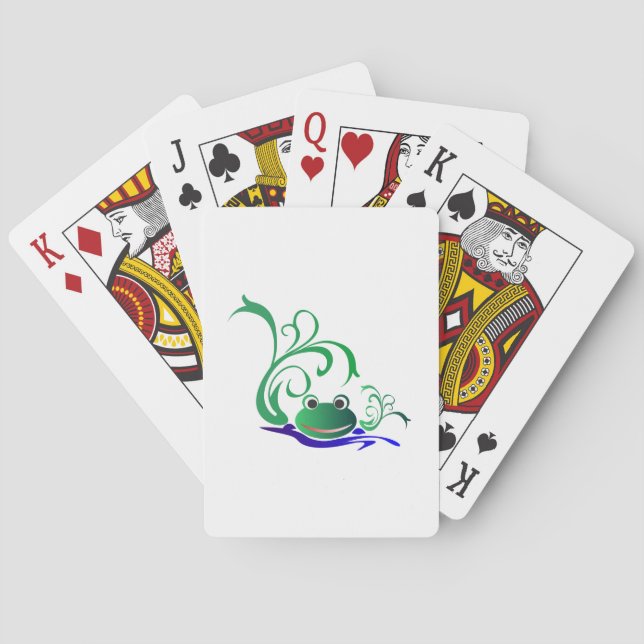 Green Cartoon Smiling Frog Face over water Poker Cards (Back)