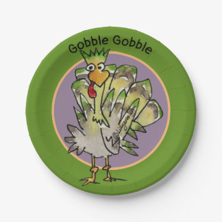 Green Cartoon Turkey Gobble Paper Plates