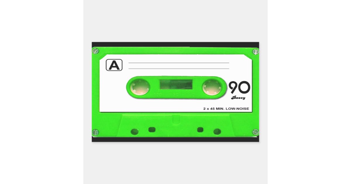 Green Cassette Tape Rectangular Sticker | Zazzle