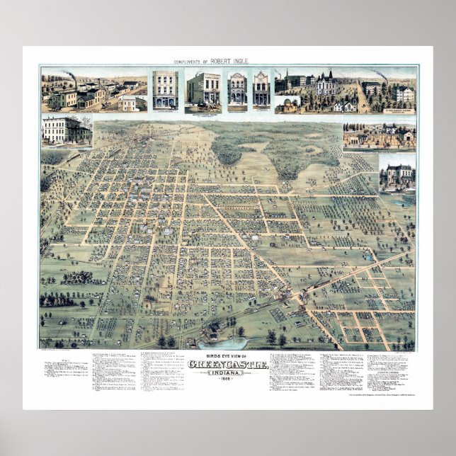 Green Castle, IN Panoramic Map - 1886 Poster (Front)