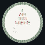 Green Casual Colorful A Very Merry Christmas Gift Classic Round Sticker<br><div class="desc">This green casual colorful a very merry Christmas gift classic round sticker is perfect for your fun, creative, bright Christmas. It's unique, playful modern font in red, boho tan, and light and dark green, make for a happy seasonal feel. If your looking to brighten up your loved ones' dark winter...</div>
