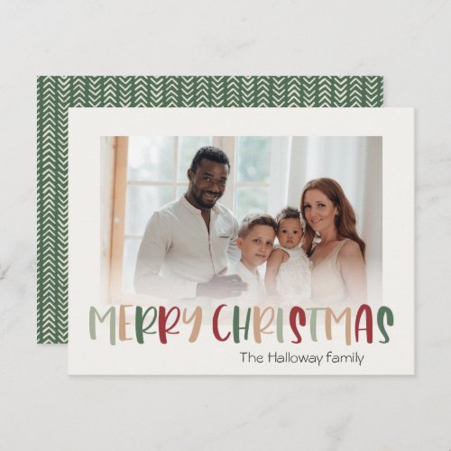 Green Casual Colorful Christmas Faded Photo Holiday Card
