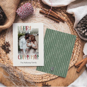 Green Casual Colorful Christmas Faded Photo Holiday Card