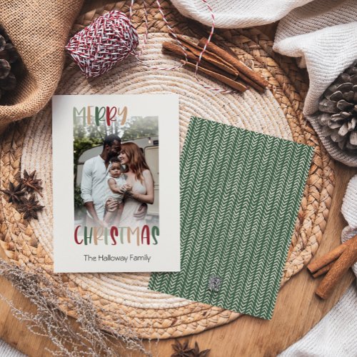 Green Casual Colorful Christmas Faded Photo Holiday Card