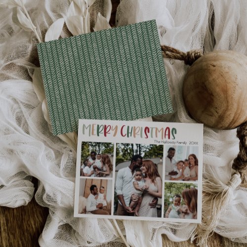 Green Casual Colorful Christmas Five Photo Holiday Card
