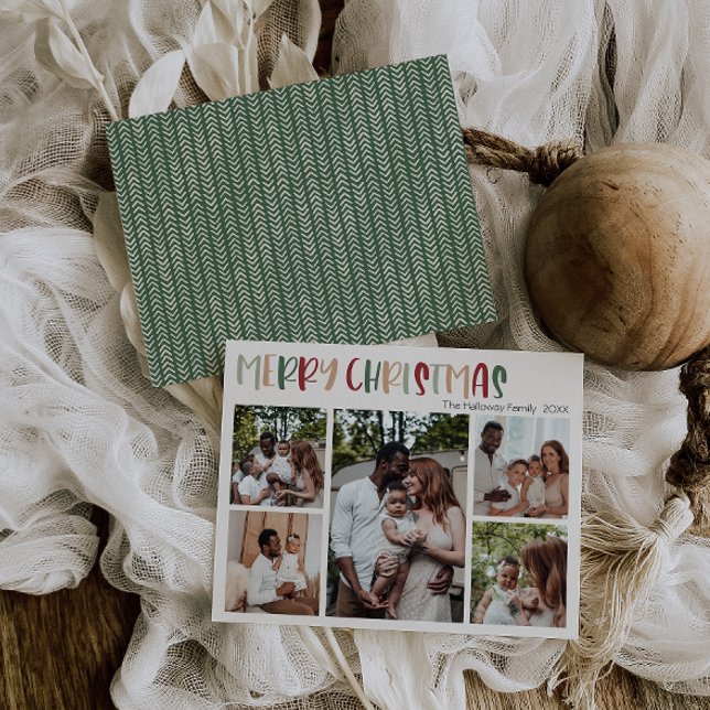 Green Casual Colorful Christmas Five Photo Holiday Card (Creator Uploaded)