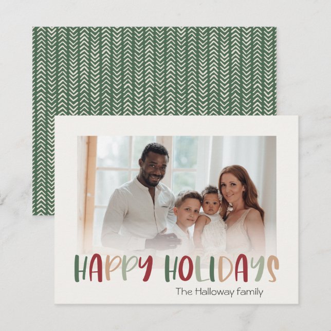 Green Casual Colorful Happy Holidays Faded Photo Holiday Card (Front/Back)