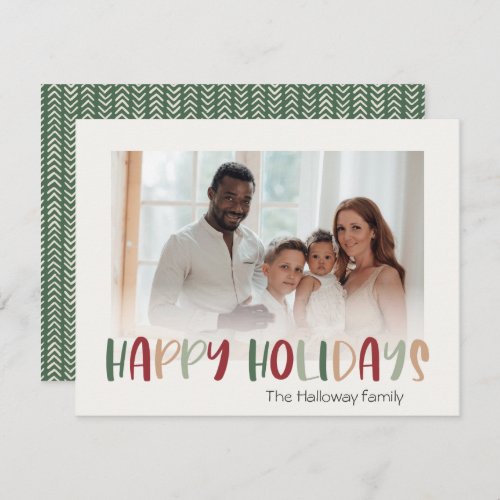 Green Casual Colorful Happy Holidays Faded Photo Holiday Card