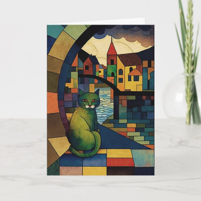 Green Cat and the River: A Cubist Tribute Thank You Card (Front)