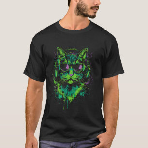 green Cat DJ With Headphones And Sunglasses Kitty T-Shirt