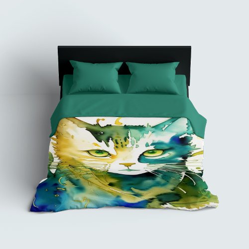 Green Cat Duvet Cover