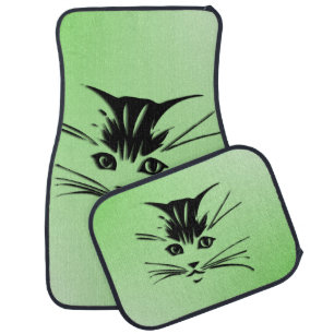 Green Cat Face Car Floor Mats