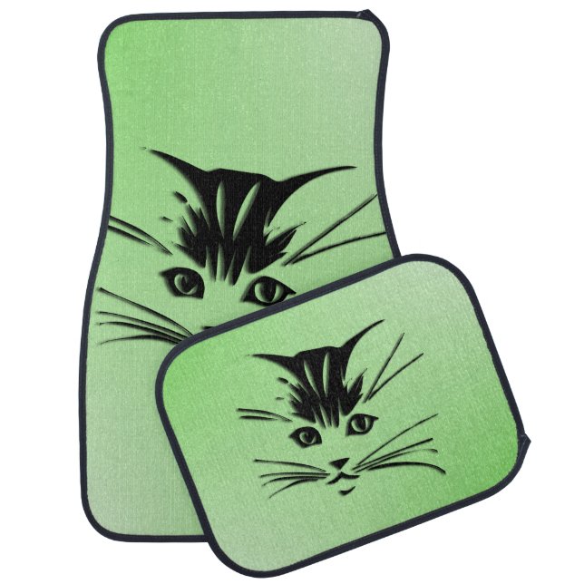 Green Cat Face Car Floor Mats (Set)