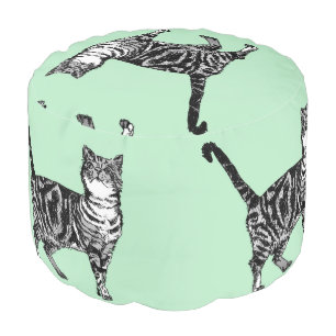 Green Cat Girls Room Foot Stool baby tabby Pouffe Pouf