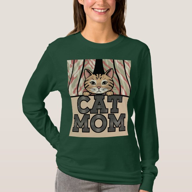 Green Cat Mom T-Shirt (Front)