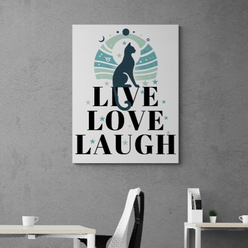 Green Cat Moon and Stars Live Love Laugh Positive Canvas Print