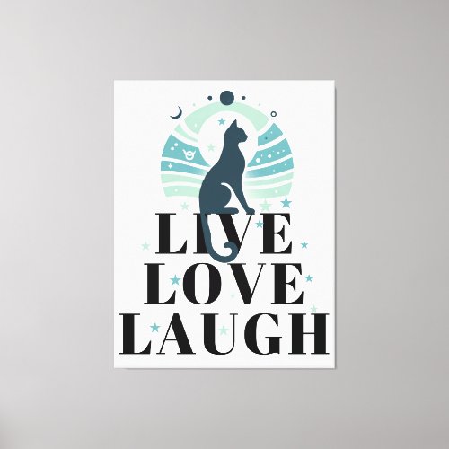 Green Cat Moon and Stars Live Love Laugh Positive Canvas Print