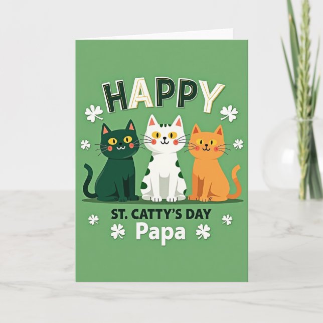 Green Cat Pattern Happy St Pattys Card (Front)