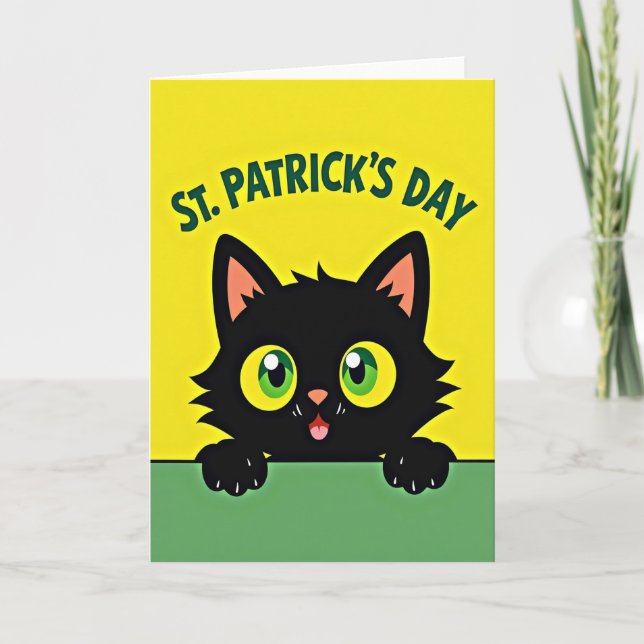 Green Cat St Patricks Day Card (Front)