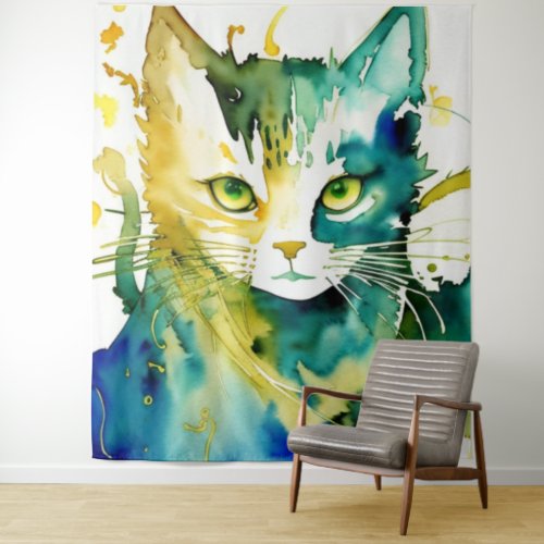Green Cat Tapestry