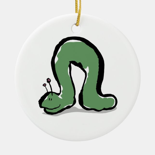 green caterpillar ceramic ornament (Front)