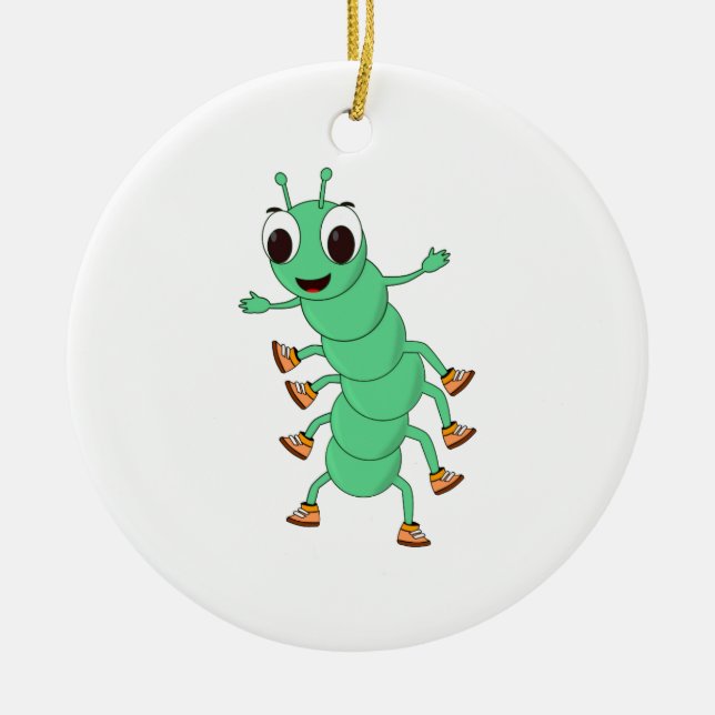 Green Caterpillar Ceramic Ornament (Front)
