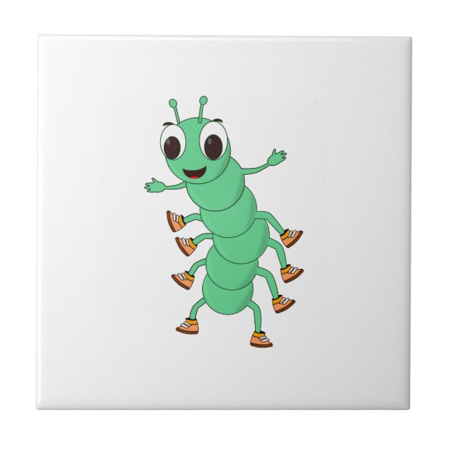 Green Caterpillar Ceramic Tile (Front)