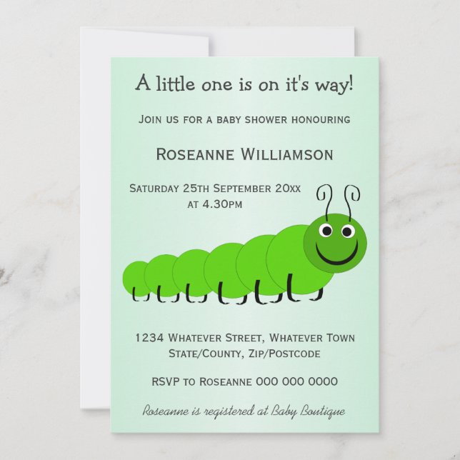Green Caterpillar Insect Design  Baby Shower Invitation (Front)