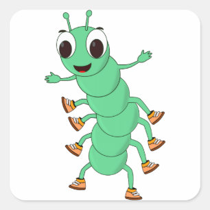 Green Caterpillar Square Sticker