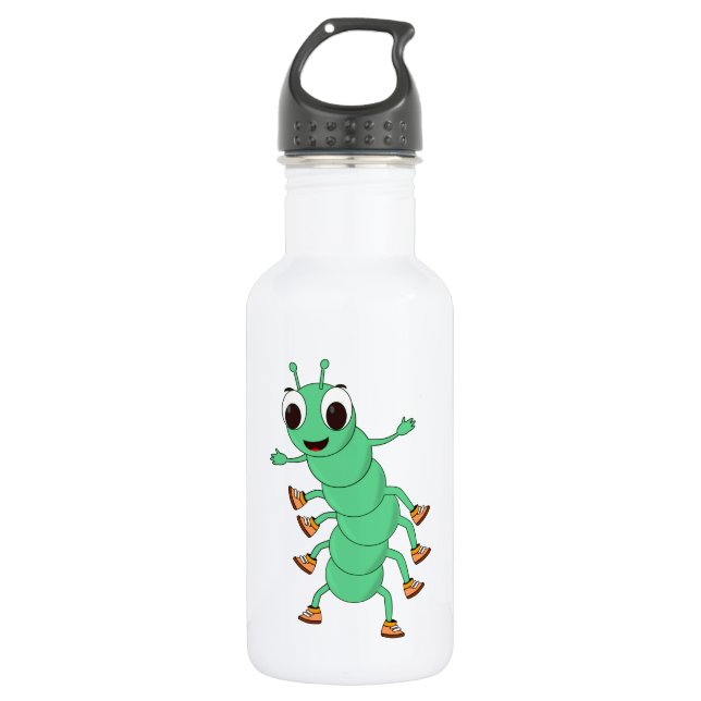 Green Caterpillar Stainless Steel Water Bottle (Front)