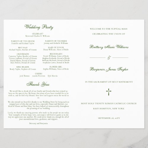 Green Catholic Wedding Mass Ceremony Program