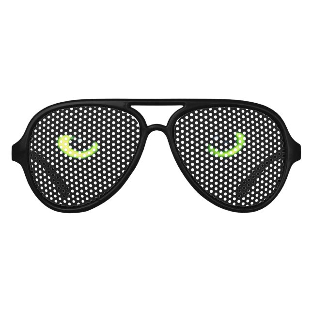 Green Cats' Eyes - Black Feline look Aviator Sunglasses (Front)