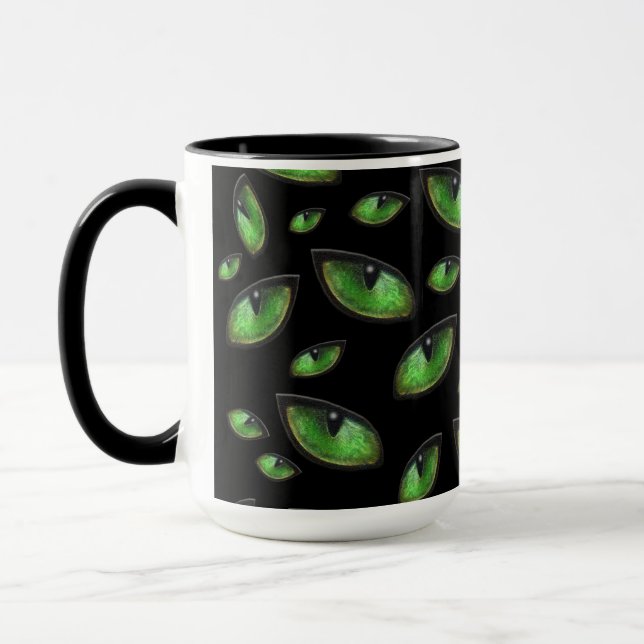 Green Cats Eyes, Coffee Mug (Left)