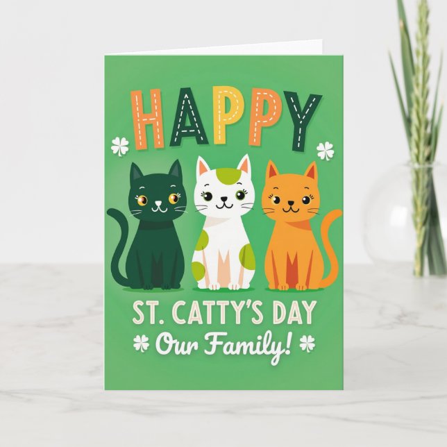 Green Cats Happy Day Family Card (Front)
