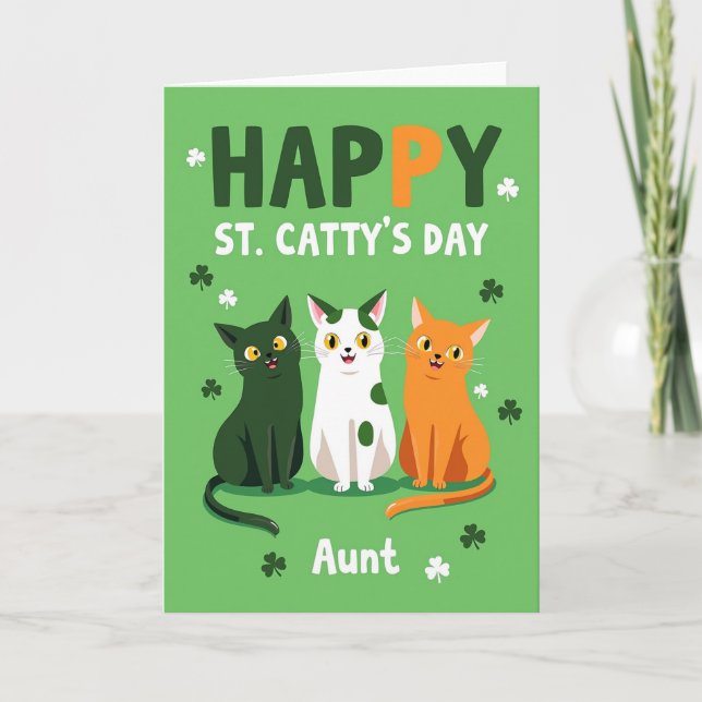 Green Cats Happy St Cattys Day Card (Front)