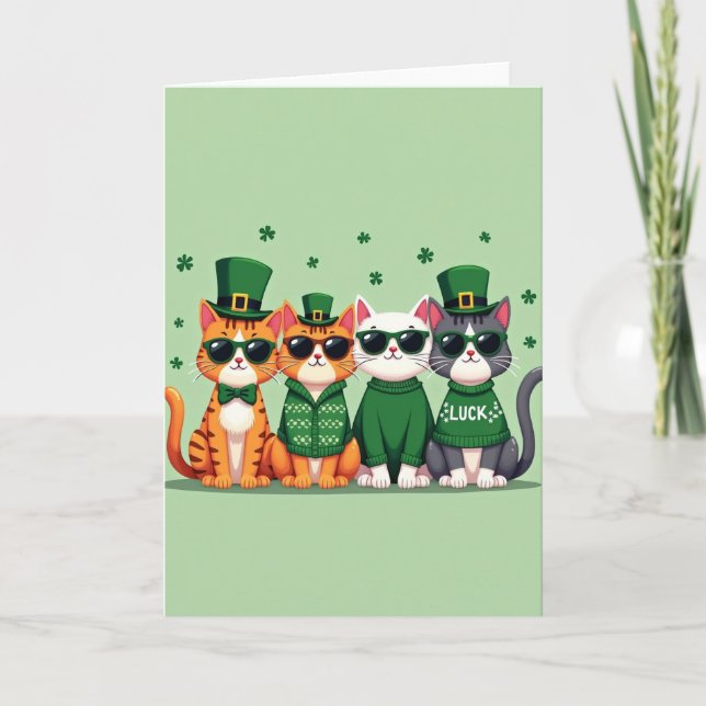 Green Cats Luck Pattern Card (Front)
