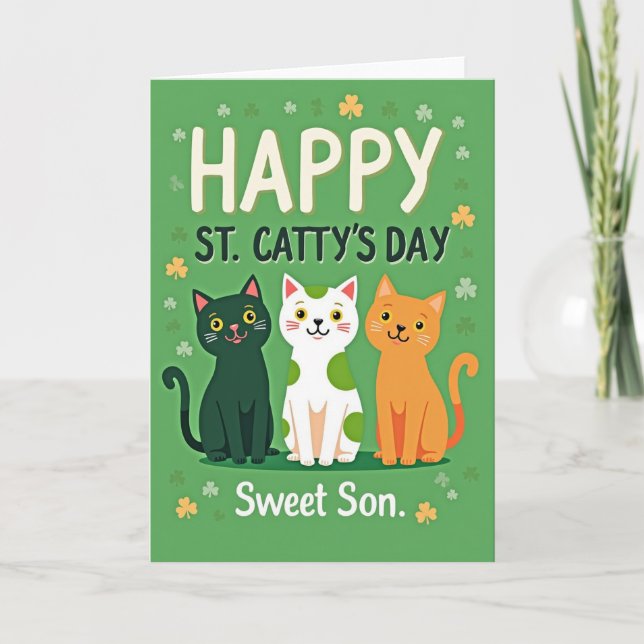 Green Cats Pattern Happy Card (Front)