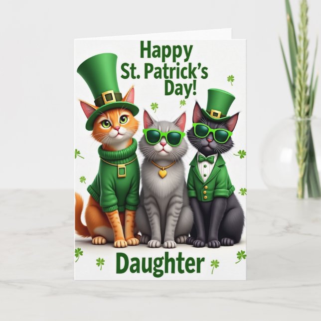 Green Cats Pattern St Patricks Card (Front)