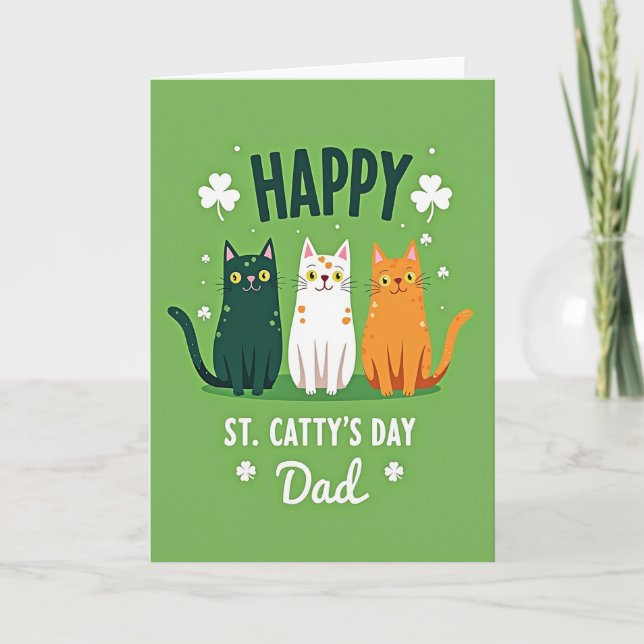 Green Cats Pattern St Pattys Card (Front)