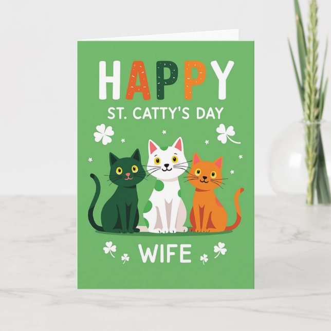 Green Cats Pattern Wife Card (Front)