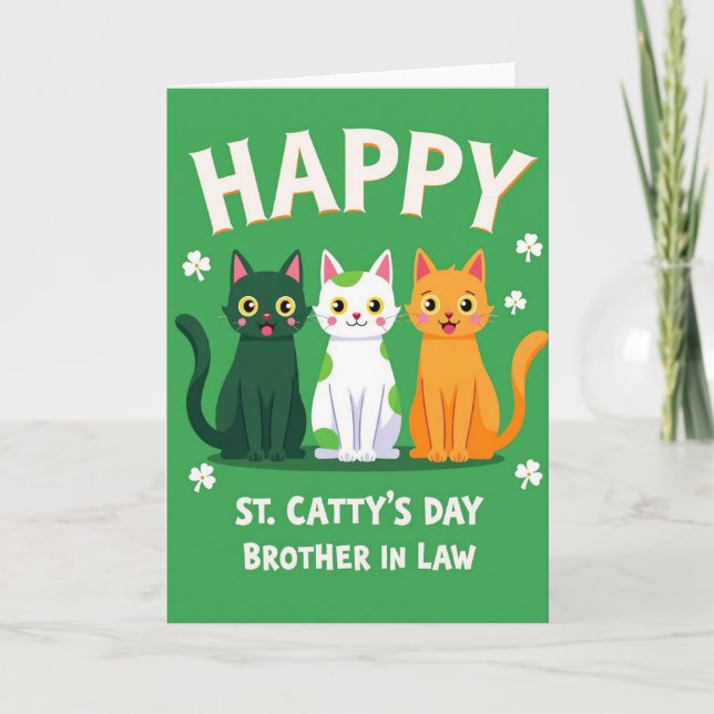 Green Cats Shamrocks Brother Card (Front)
