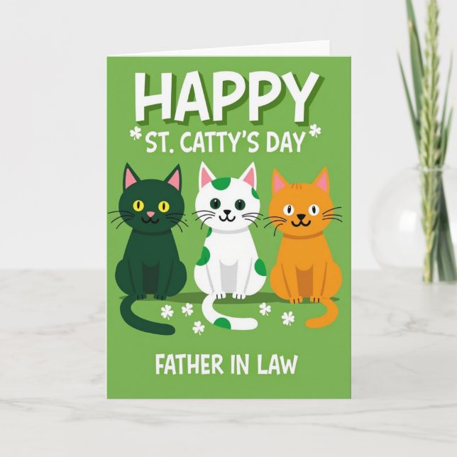 Green Cats Shamrocks Father In Law Card (Front)