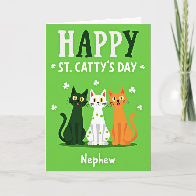 Green Cats Shamrocks Happy Card (Front)