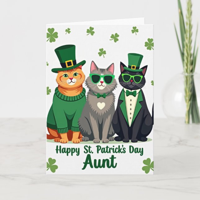 Green Cats Shamrocks Pattern Card (Front)