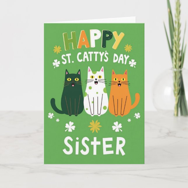 Green Cats St Pattys Day Sister Card (Front)